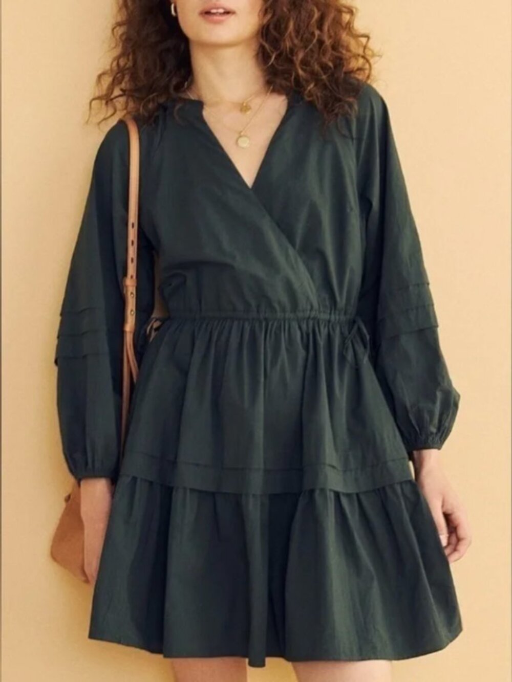 Madewell Crinkle Poplin Mini Wrap Dress Dark Palm XS